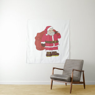 Santa Claus in red with gift bag and eyeglasses  Tapestry