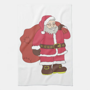 Santa Claus in red with gift bag and eyeglasses Tea Towel