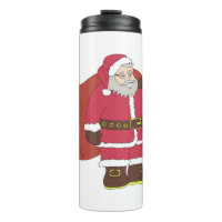 Santa Claus in red with gift bag and eyeglasses