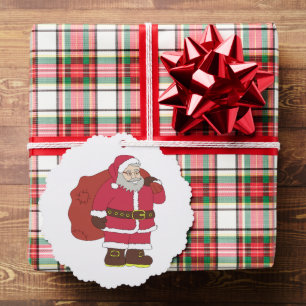 Santa Claus in red with gift bag and eyeglasses Tree Decoration Card