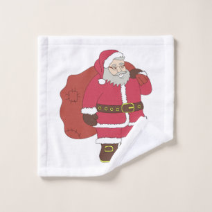 Santa Claus in red with gift bag and eyeglasses Wash Cloth