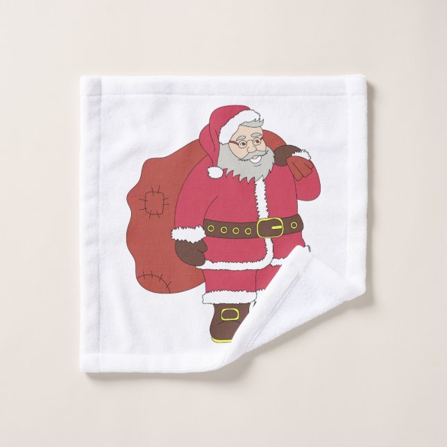 Santa Claus in red with gift bag and eyeglasses  Wash Cloth (Wash Cloth)