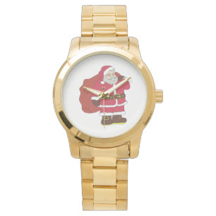 Santa Claus in red with gift bag and eyeglasses  Watch