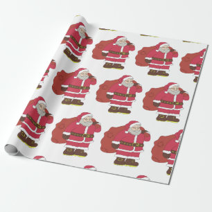 Santa Claus in red with gift bag and eyeglasses Wrapping Paper