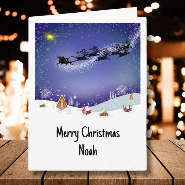 Santa Claus in Sleigh Christmas Eve Personalised Card (Creator Uploaded)