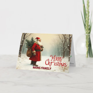 Santa Claus in Snowy Forest – Classic Christmas Holiday Card