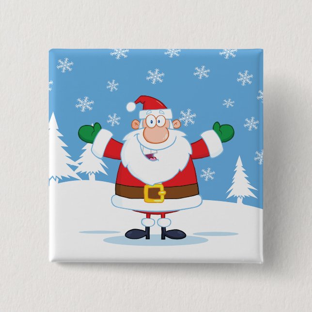 Santa Claus in Snowy Winter Scene 15 Cm Square Badge (Front)