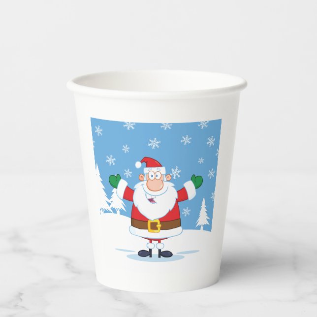 Santa Claus in Snowy Winter Scene Paper Cups (Front)