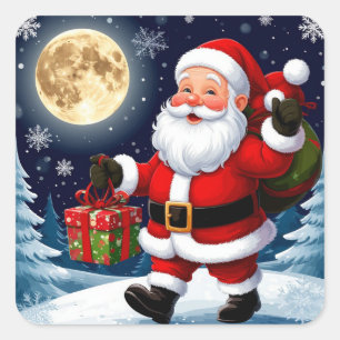Santa Claus in Snowy Winter Square Sticker