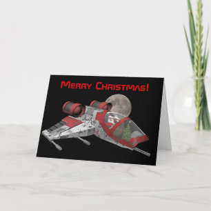 Santa Claus In Spaceship Holiday Card