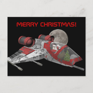 Santa Claus In Spaceship Holiday Postcard