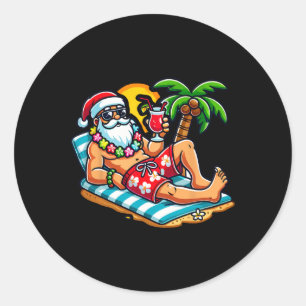 Santa Claus In Swim Trunks Christmas In July Beach Classic Round Sticker