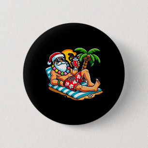 Santa Claus in Swim Trunks Summer Xmas Beach Party 6 Cm Round Badge