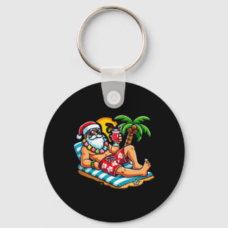 Santa Claus in Swim Trunks Summer Xmas Beach Party Key Ring