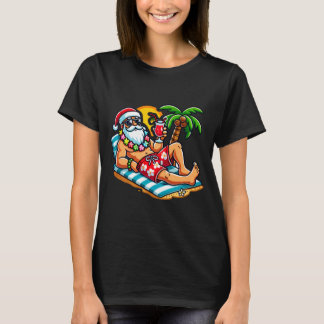 Santa Claus in Swim Trunks Summer Xmas Beach Party T-Shirt