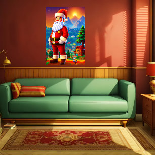 Santa Claus in the mountain village    AI Art Poster