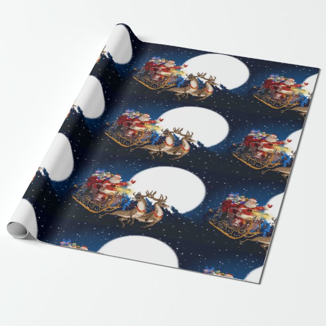 Santa Claus In The Sky Wrapping Paper (Unrolled)