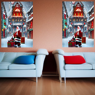 Santa Claus in the village   AI Art Poster