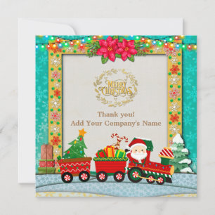 Santa Claus in Train with Gifts and Christmas Tree