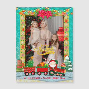 Santa Claus in Train with Gifts and Christmas Tree