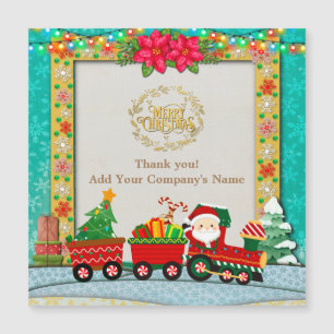 Santa Claus in Train with Gifts and Christmas Tree