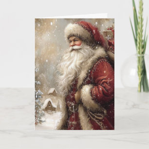 Santa Claus in Village Happy Holidays Folded Card