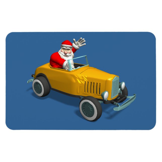 Santa Claus In Yellow Hot Rod Magnet (Horizontal)