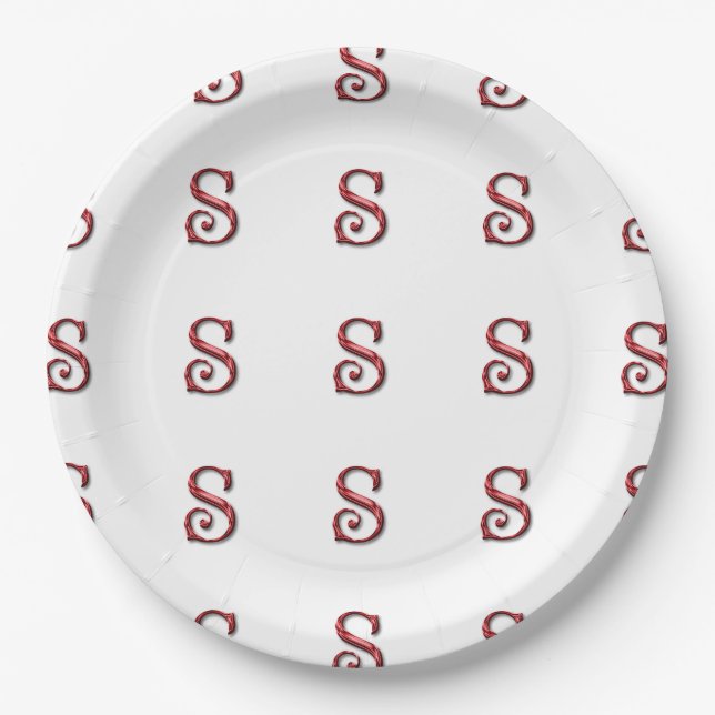 Santa Claus Initial Monogram Christmas Pattern Paper Plate (Front)