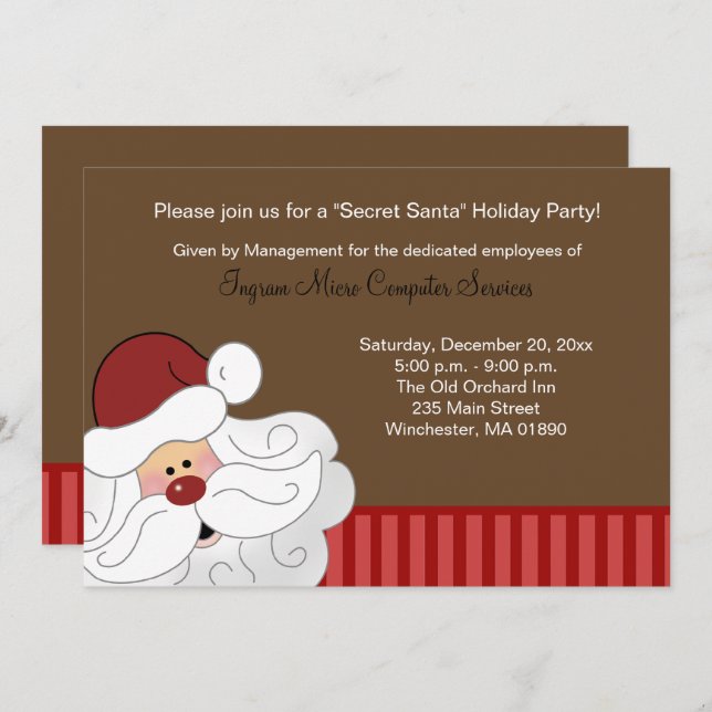 Santa Claus Invitation 2-sided Holiday Party Card (Front/Back)