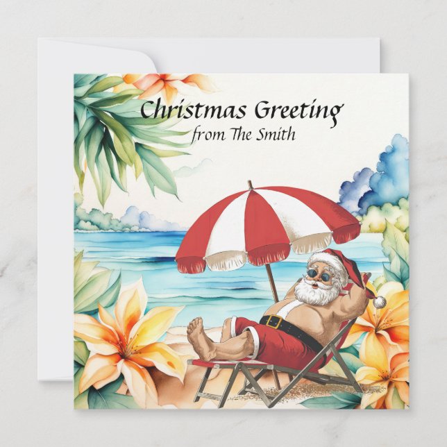 Santa Claus is at the beach for Christmas in July  Card (Front)