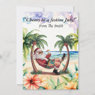 Santa Claus is at the beach for Christmas in July  Holiday Card