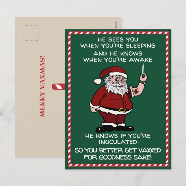 Santa Claus Is Coming To Town with the Vaccine Holiday Postcard (Front/Back)