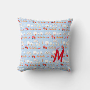 Santa Claus is Coming w Reindeer Monogram Smaller Cushion