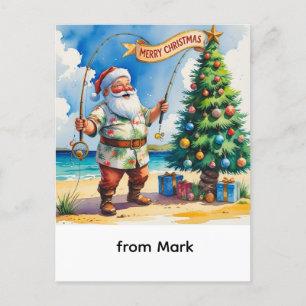 Santa Claus is fishing on Christmas Holiday  Postcard