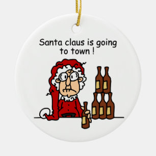 Santa Claus is Going to Town Ceramic Ornament