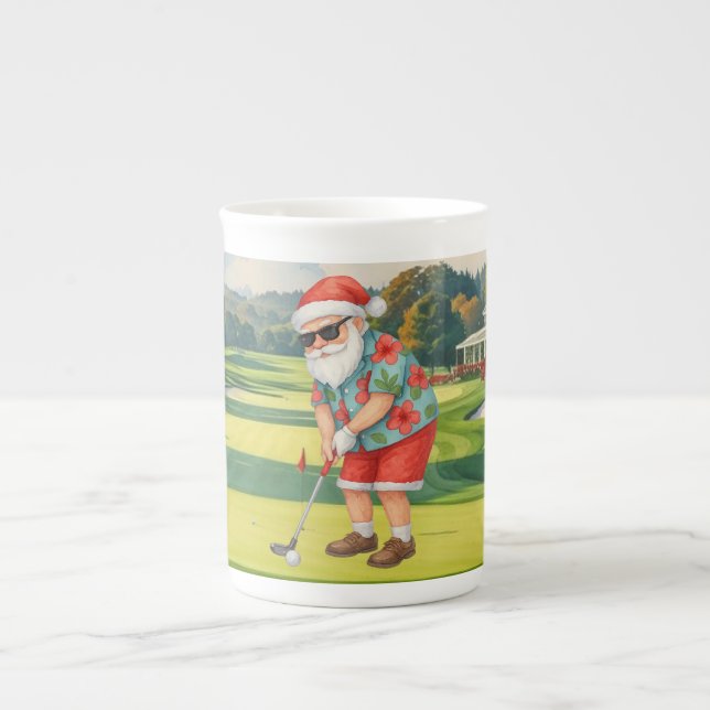 SANTA CLAUS is golfing Christmas Holiday  Bone China Mug (Front)