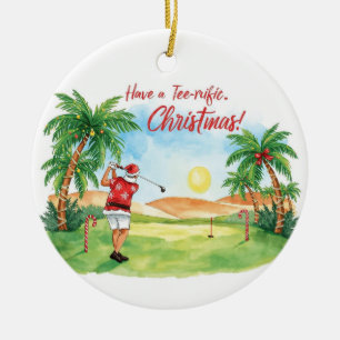 Santa Claus is golfing Christmas in Florida Ceramic Ornament