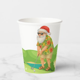 Santa Claus is golfing Christmas in July Paper Cups