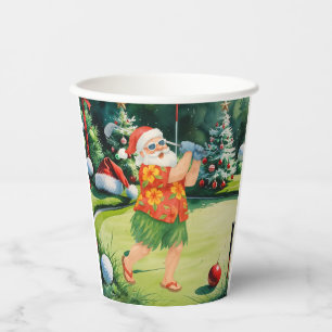 Santa Claus is golfing on Christmas golf course Paper Cups