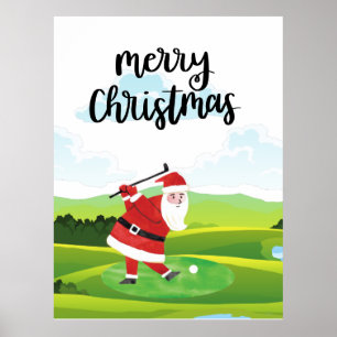 Santa Claus is golfing on Christmas Holiday Poster