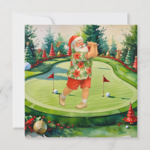 Santa Claus is golfing on putting green Holiday Card