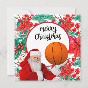 Santa Claus is playing basketball Merry Christmas Card