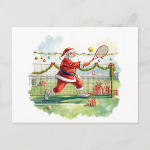 Santa Claus is playing tennis Christmas Holiday Postcard
