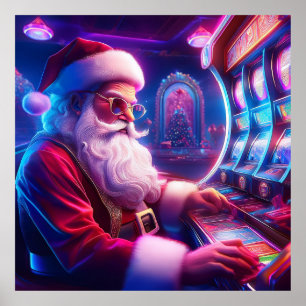 Santa Claus Is Playing The Slots At The Casino Poster