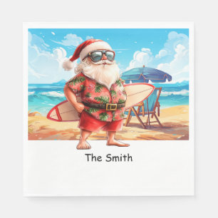 SANTA CLAUS  is Surfing Beach Background Napkin