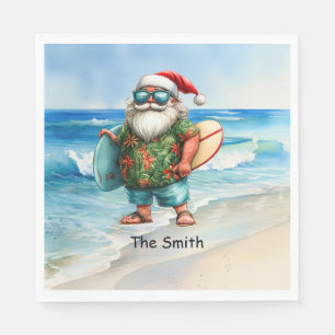 SANTA CLAUS  is Surfing Beach Background Napkin