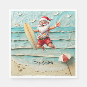SANTA CLAUS  is Surfing Beach Background Napkin