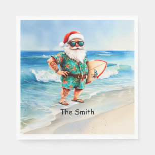 SANTA CLAUS  is Surfing Beach Background Napkin