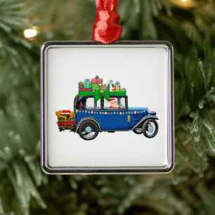 Santa Claus Jalopy Metal Ornament