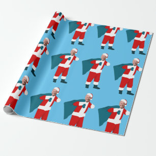 santa claus joe biden blue christmas wrapping paper
